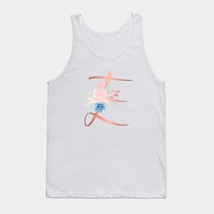 Letter E Rose Gold and Watercolor Blush Pink and Navy Tank Top